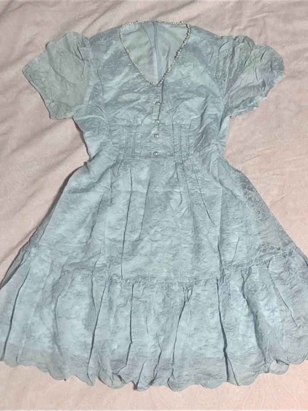 Light Blue Floral Puff Sleeve Dress